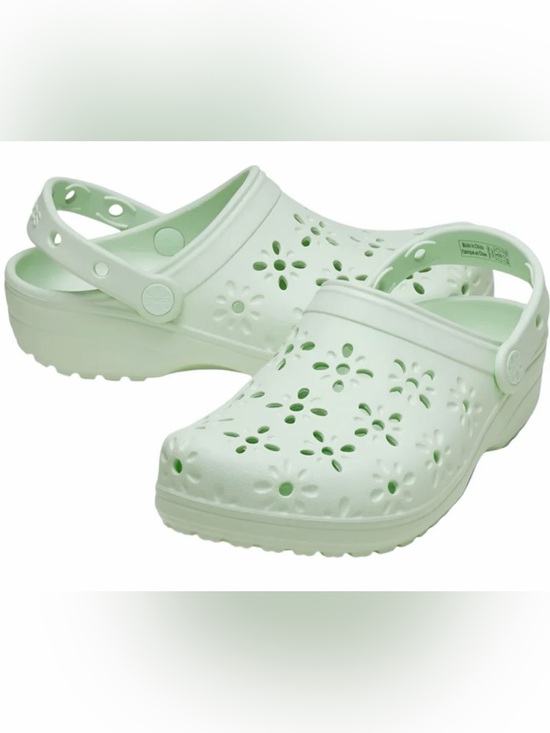 CROCS Shoes - CROCS 💚 floral laser cut Light Mint Foam Clogs with Flower Cutouts NWT